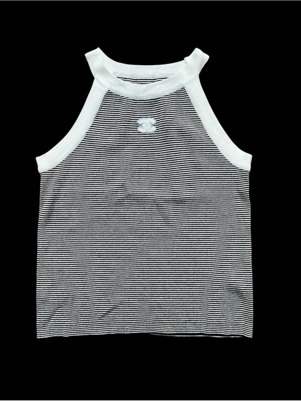 CHANEL Black & White Striped Halter Tank Top